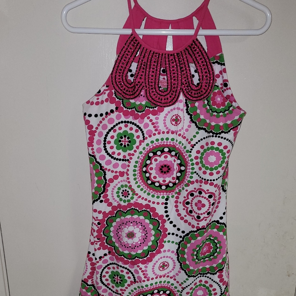 Joyous  & Free mock halter dress beaded collar and back. Very pretty.